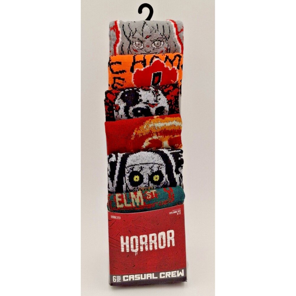 HORROR Casual Crew Socks Bioworld 6 Pk Sz 8-12